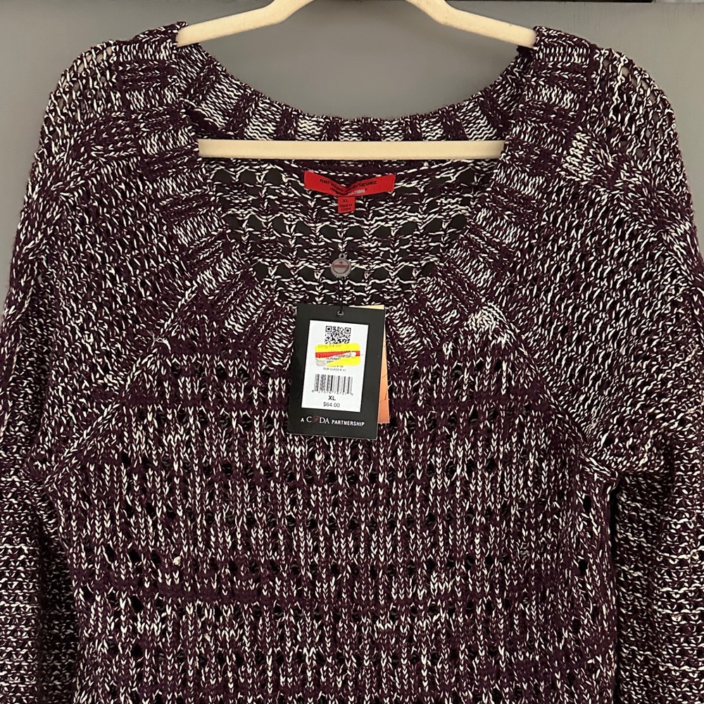 Narciso Rodriguez Marled Knit Sweater – Burgundy & White Textured Pullover | NWT - Picture 5 of 10